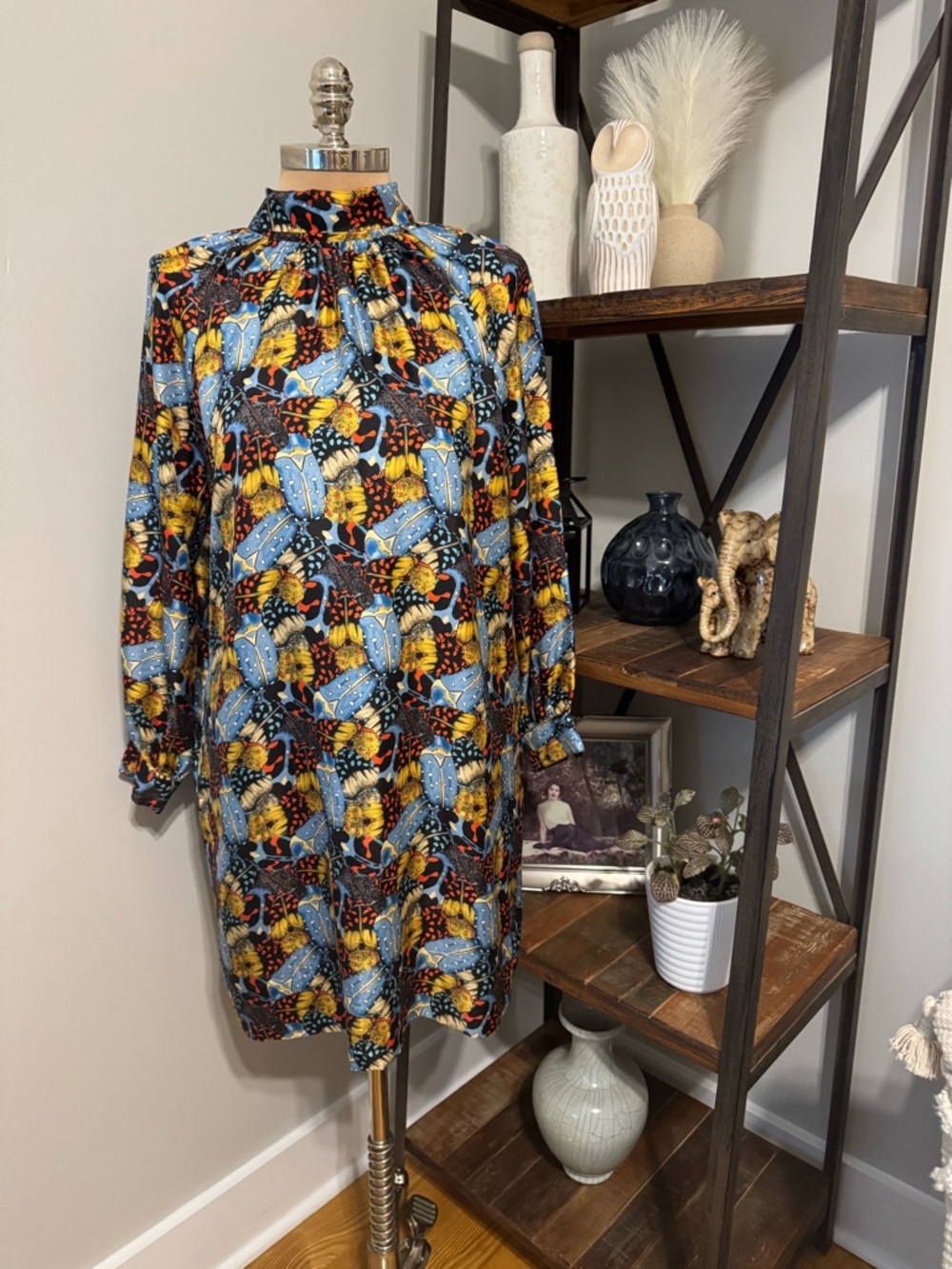 Ann Mashburn SIZE MED Beetle Floral Silk Atelier Tie Back Dress